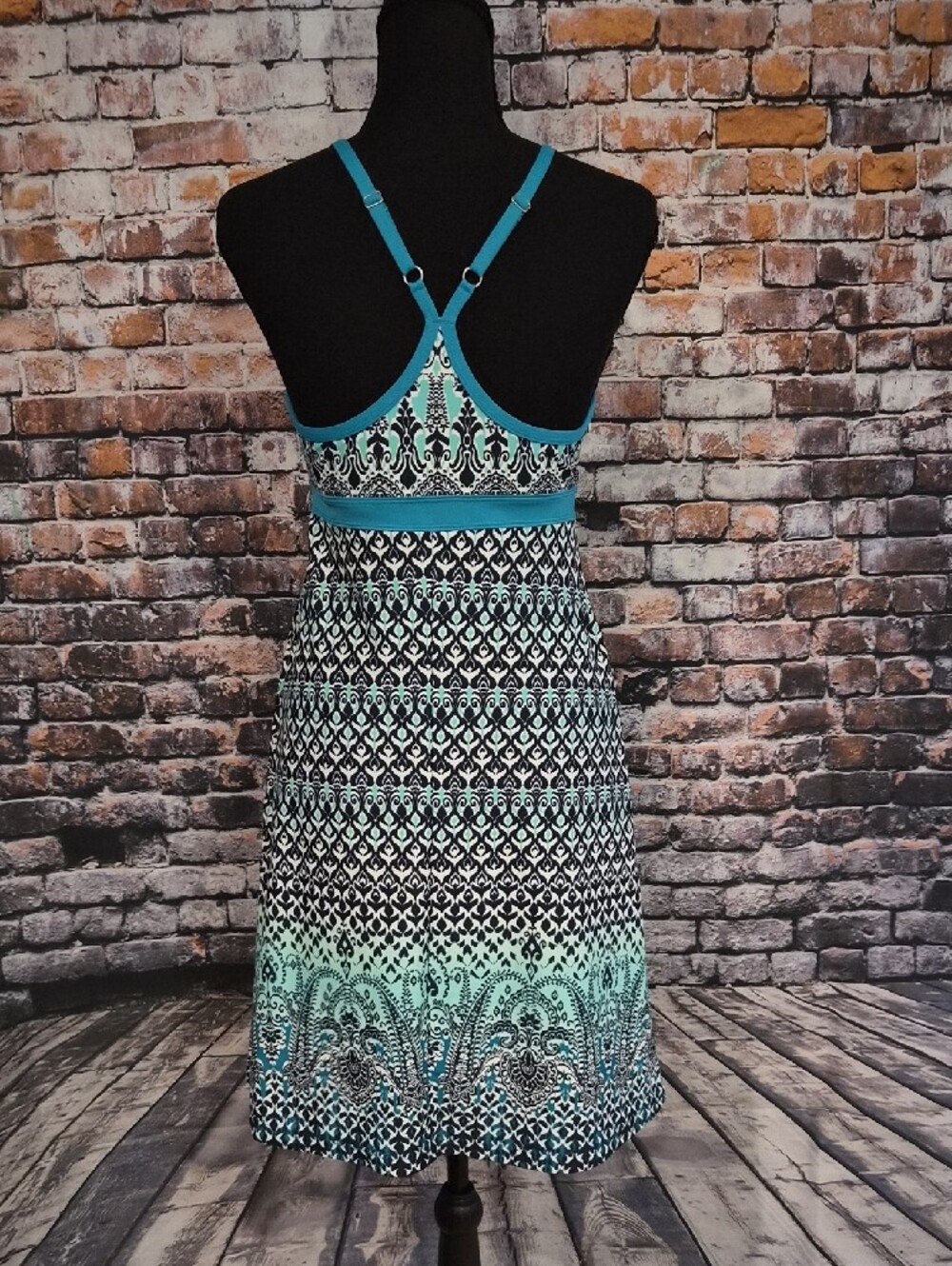 Athleta Teal Patterned Spaghetti-Strap Mini Dress - Picture 6 of 8